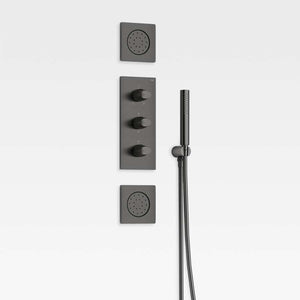 Five-way built-in thermostatic shower mixer in nero with handshower