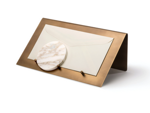 Balancing Letter Holder - Bianco Carrara & Burnished Brass