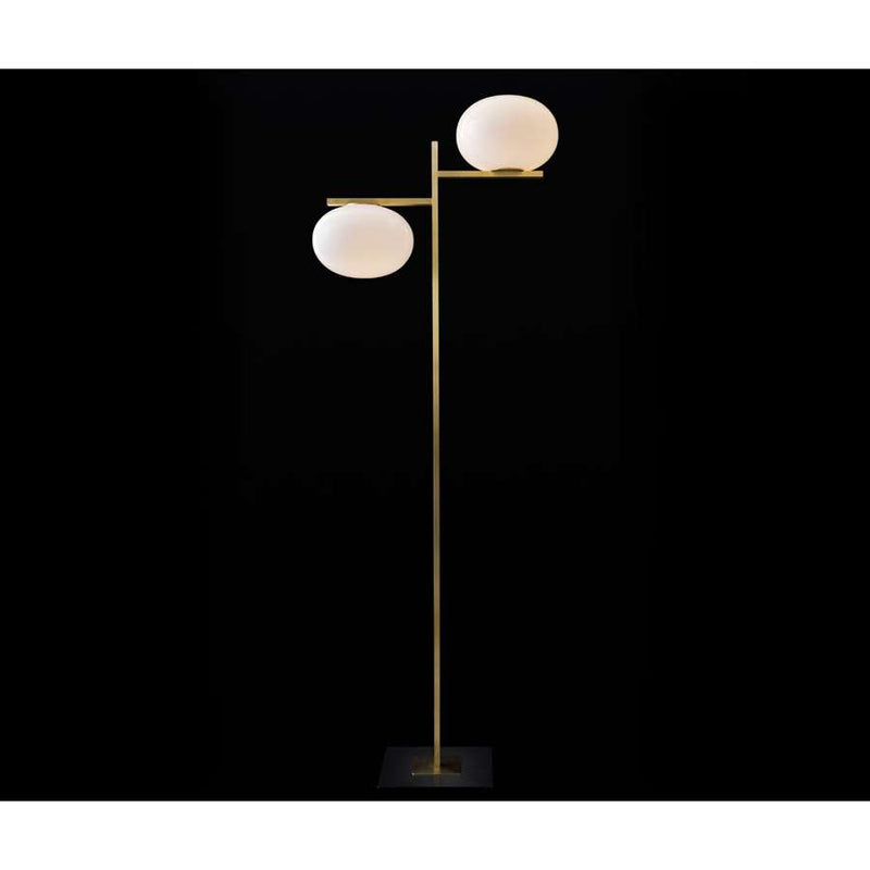 L0383 Lighting Floor Lamp Double Globe version, Frame Satin brass , light source not included, 2 x max 60W (E27)