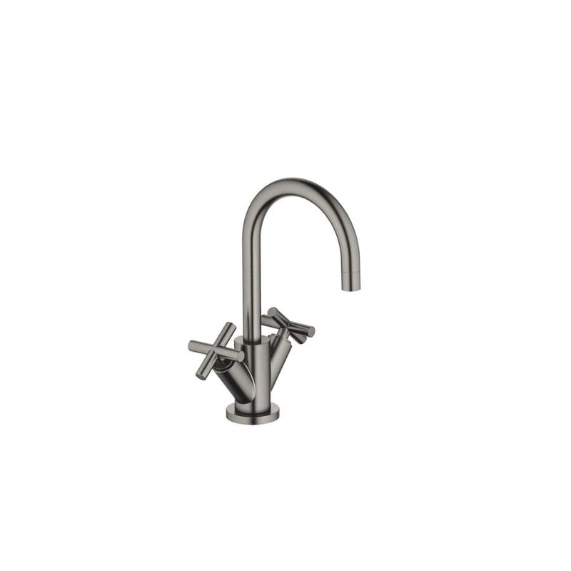 Dornbracht Tara. 22512892-99 Deck-mounted Twin Handle Basin Mixer w/Pop-up Waste in Dark Platinum Matt