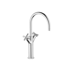 TARA Single-hole basin mixer with raised base without pop-up waste - Chrome