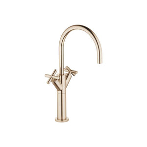 TARA Single-hole basin mixer with raised base without pop-up waste - Brushed Champagne (22kt Gold)