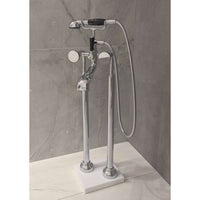 Madison 25943360-00 (XS-026949) Free Standing Bath Mixer with Shower Set, Custom Made Hand Shower with Black Insert, Black Lever and Tzelan Handles in Chrome