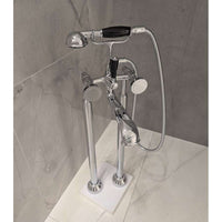 Madison 25943360-00 (XS-026949) Free Standing Bath Mixer with Shower Set, Custom Made Hand Shower with Black Insert, Black Lever and Tzelan Handles in Chrome