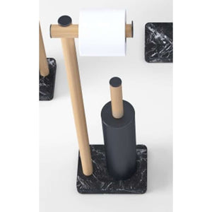 DOT LINE ADTL0460RTN Floorstanding element in natural oak and black Marquina marble with the function of toilet paper holder and toilet brush holder