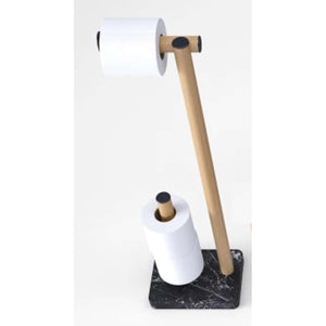 DOT LINE ADTL0461RTN Floorstanding element in natural oak and black Marquina marble with the function of toilet paper holder and holder for spare toilet paper