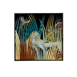 Chinoiserie 2.0 Custom CS-24 Jungle Fantasia Framed Art Multicolour hand-painted & embellished silk wallpaper 1000 x 1000 mm