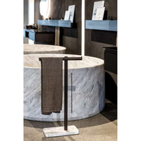 DOT LINE ADTL0462RTN Floor standing towel holder in natural oak and black Marquina marble