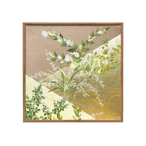 Chinoiserie 2.0 Custom L3-54 Ikebana Framed Art hand-painted silk & gold leaf wallpaper 1000 x 1000 mm