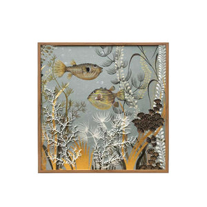 Chinoiserie 2.0 Custom L3-22 Underwater Jewels Framed Art hand-painted & embellished silk wallpaper 1000 x 1000 mm
