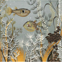 Chinoiserie 2.0 Custom L3-22 Underwater Jewels Framed Art hand-painted & embellished silk wallpaper 1000 x 1000 mm