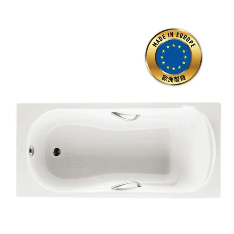 Roca A233170001 Haiti cast iron bathtub 1400 x 750 x 400 mm in white with anti-slip base and handgrip, colour: white