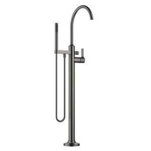 VAIA Single-lever bath mixer with stand pipe for free-standing assembly with hand shower set - Brushed Dark Platinum