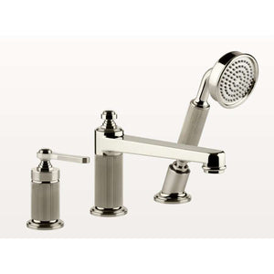 Gessi VENTI20 65037.720 Three-hole basin mixer in 720 Nickel PVD with diverter, spout, 1,50 m flexible hose and pull-out antilimestone handshower