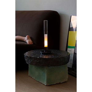 SYLTA01 Lighting Table Lamp, Base Glossy Black Zamak, Lampshade Transparent Pyrex Glass, with light source Built-in LED 1 W, dimmable, UKA01 UK plug