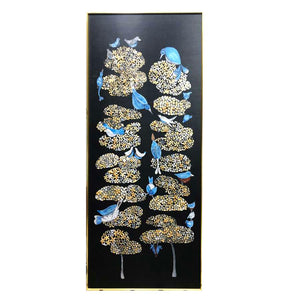 Flora & Fauna Custom TS-22 Cloud Tree Framed Art hand-painted & embellished silk wallpaper