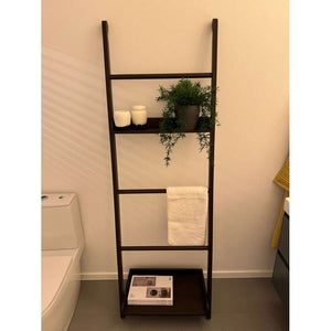 Towel rail in brown oak with two shelves, single segment