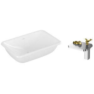 Loop & Friends 4A5700R1 Undercounter Washbasin 540 x 340mm in White Alpin CeramicPlus with LIMBONSAI 79121CMDG Deck-mounted Single-lever Basin Mixer in Chrome w/ Dark Gold Knobs