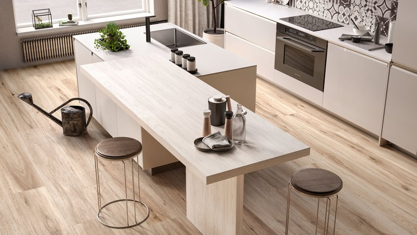 Modern kitchen with a island and stools