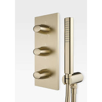 Five-way built-in thermostatic shower mixer in greige with handshower