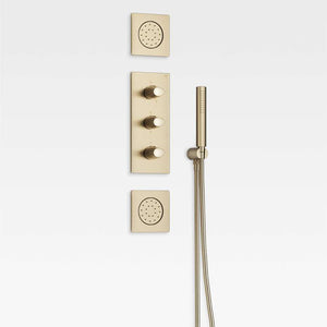 Five-way built-in thermostatic shower mixer in greige with handshower