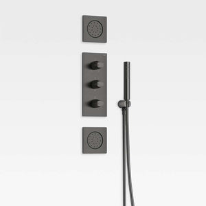 Five-way built-in thermostatic shower mixer in nero with handshower