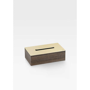 Tissue box holder 255 x 150 x 81 mm in dark oak box & stainless steel plated top in greige