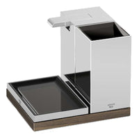 816627001 Accessories Set in Chrome and Dark Oak with Toothbrush Holder, Soap Dispenser, Soap Dish and Tray