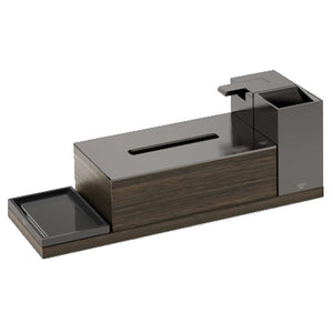 Accessories Set in nero and dark oak with Toothbrush Holder, Soap Dispenser, Soap Dish, Tissue Box Holder and Tray