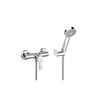 L20 Wall-mounted shower mixer with 1.50m flexible shower hose, handshower and swivel wall bracket in chrome