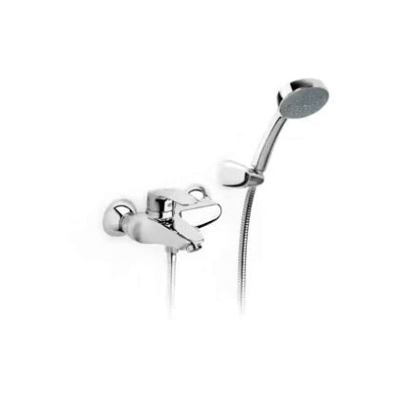 Monodin-N wall-mounted bath and shower mixer in chrome with flexible hose and handshower