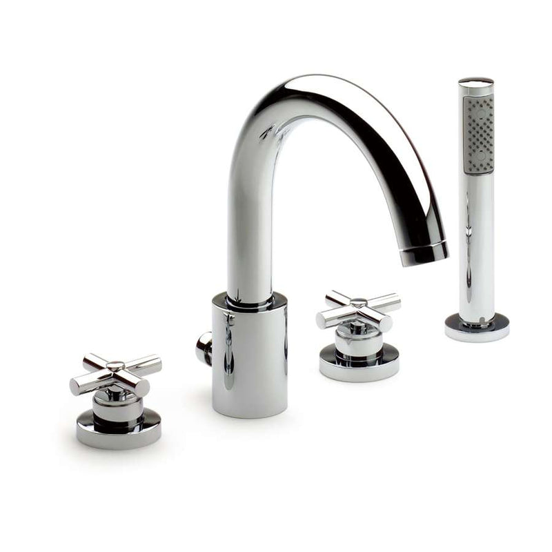 Loft Deck-mounted bath-shower mixer with diverter, hanshower and flexible hose in chrome