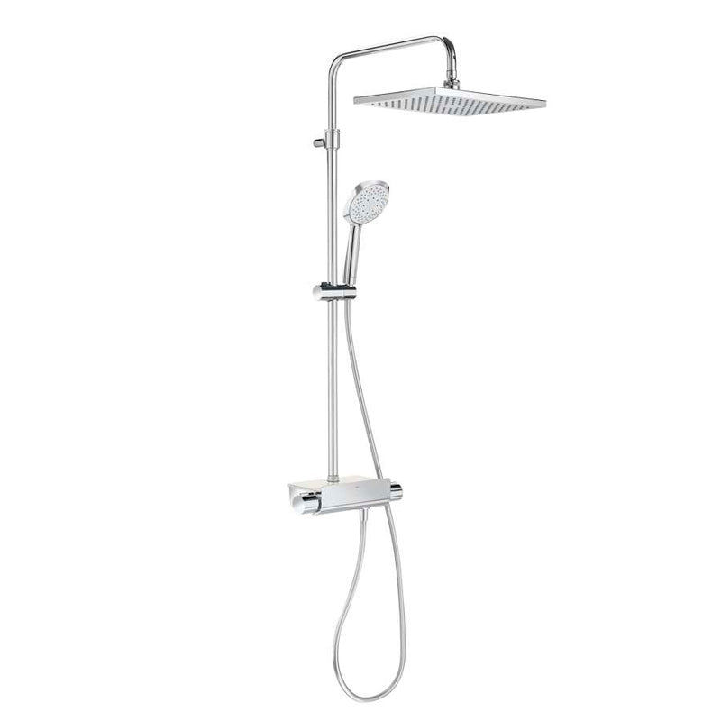 Deck T - SQUARE - Thermostatic shower column with shelf in chrome 554 x 1345 mm