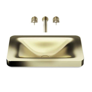 Over countertop washbasin in matt gold compatible with click-clack waste for built-in 3 holes basin mixer