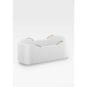Freestanding bathtub in Off-White Bathtub And Greige Handles with four handles