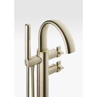 Floorstanding thermostatic bath-shower mixer in greige with handshower