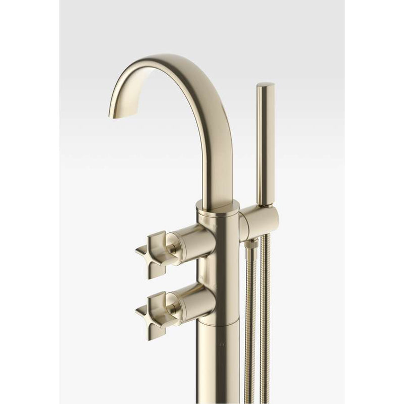 Floorstanding thermostatic bath-shower mixer in greige with handshower