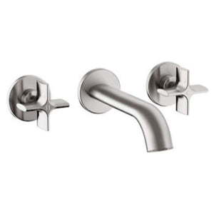 Built-in 3 tapholes basin mixer in brushed steel with central spout