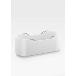 Freestanding bathtub in Off-White Bathtub And Brushed Steel Handles with four handles