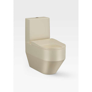 Rimless back to wall close-coupled WC in greige with dual outlet