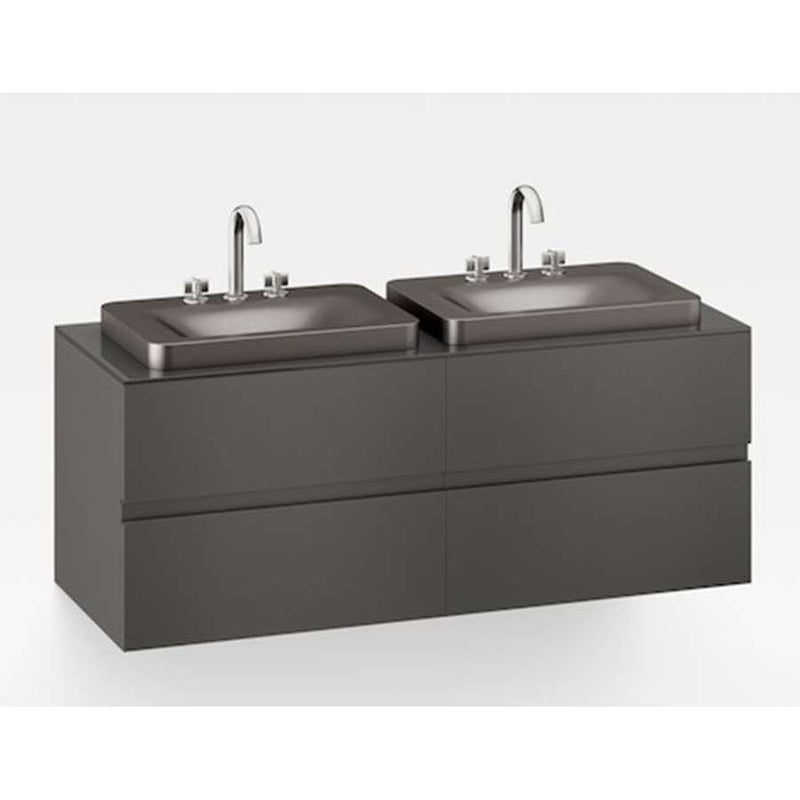 Wall-hung furniture 1554 x 591 x 610 mm in nero with black painted glass countertop, double soft-close upper and lower drawers