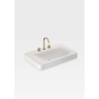 Wall-hung or with pedestal washbasin in off-white with 3 tapholes