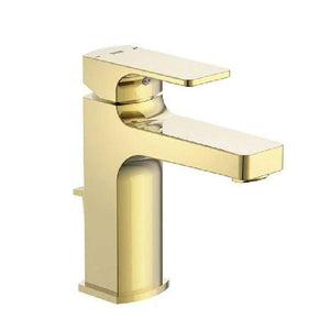 Escuadra Basin mixer with pop-up waste in shiny gold