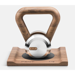 LOVA - Single Kettlebell with a Solid Wood Stand - 4 Kg - Stainless Steel/Natural Walnut