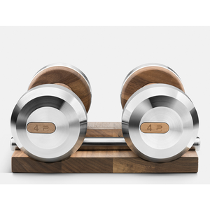 COLMIA - Pair of Dumbbells with a Solid Wood Stand - 4 Kg - Stainless Steel/Natural Walnut
