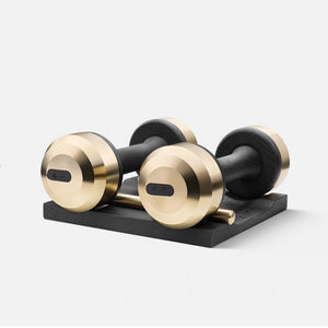 COLMIA - Pair of Dumbbells with a Solid Wood Stand - 8 Kg - Real Bronze/ Black Ash
