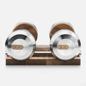 COLMIA - Pair of Dumbbells with a Solid Wood Stand - 8 Kg - Stainless Steel/Natural Walnut