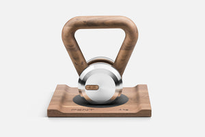 LOVA - Single Kettlebell with a Solid Wood Stand - 12 Kg - Stainless Steel/Natural Walnut