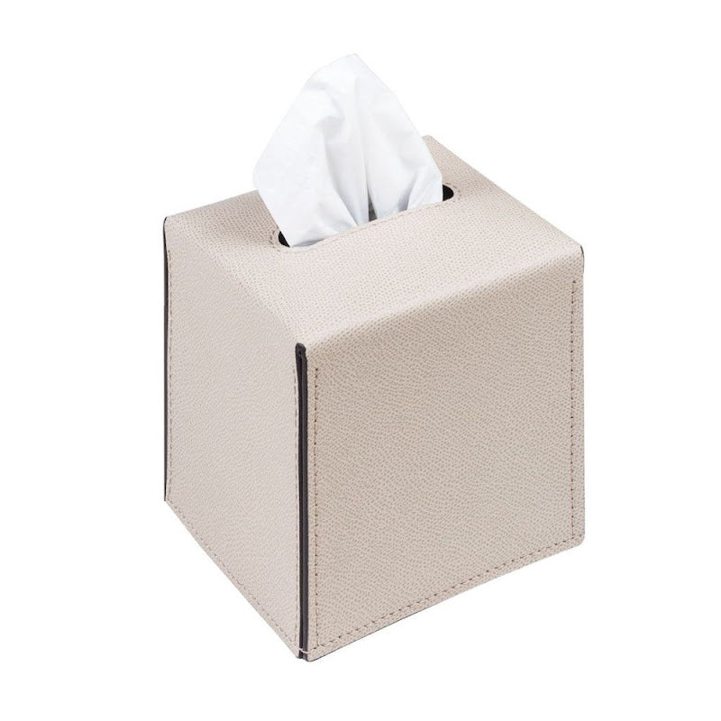 Ready Tissue Holder Square With Bottom Leather Flaps - tobacco