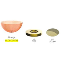 Glass Deasign GLOBO34T38 Globo countertop wash basin dia.340 x h.156 mm in orange with base ring and waste in gold